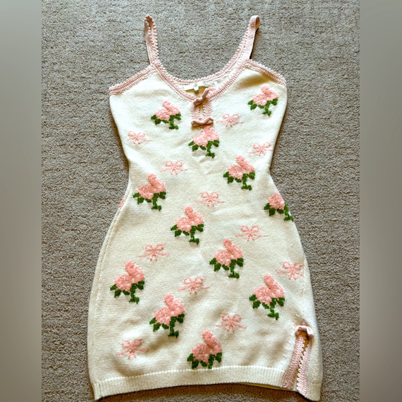 LOVESHACKFANCY Lopez Floral Organic Cotton & Merino Wool Blend Sweater Dress - Picture 1 of 4